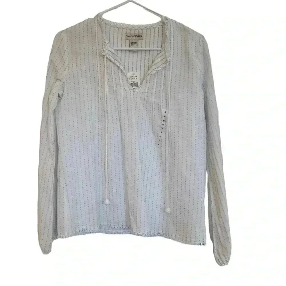 Banana Republic Women's White/Baby Blue Polka Dot Cotton Tunic Top NEW